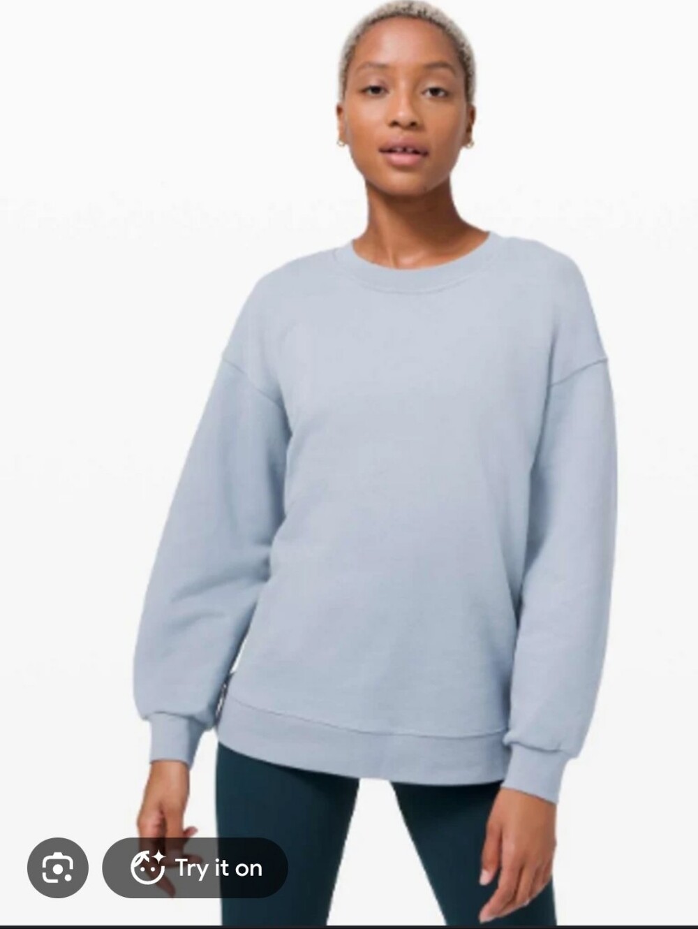 Lululemon Women's Dusty Blue Oversized Crew Neck Casual Comfy Sweatshirt. Sz L